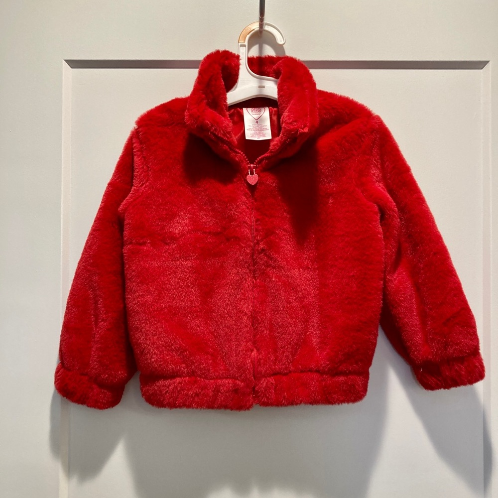 365 Kids red fur jacket